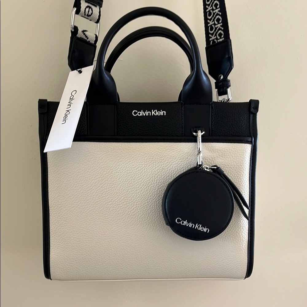 Calvin Klein Black and White Satchel with Structured Design